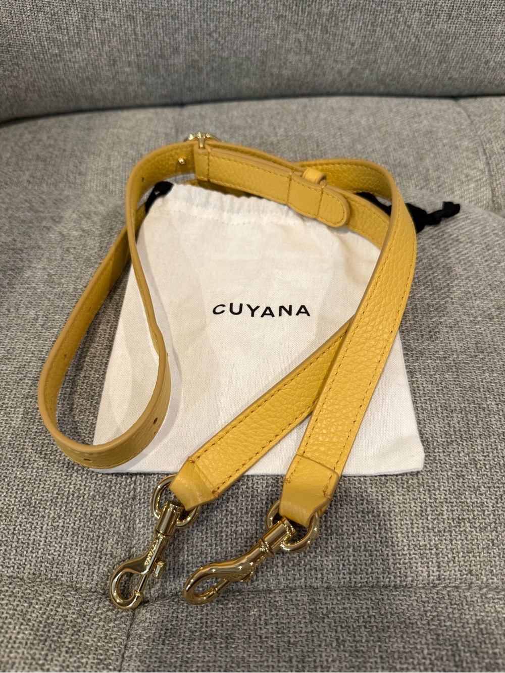 Cuyana Yellow Pebbled Leather Crossbody Strap with Gold Hardware